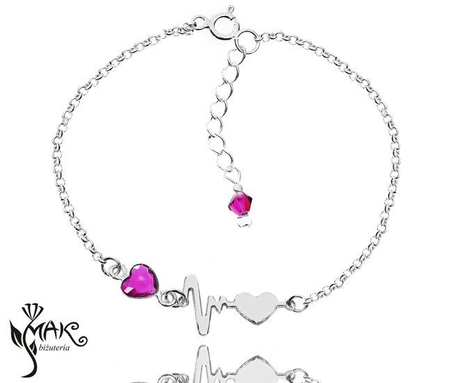 BR893 BRANSOLETKAwarovski Elements serce linia życia ekg