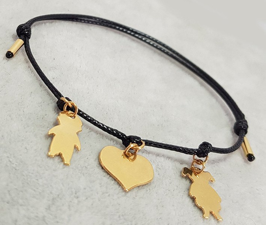 1042 BRANSOLETKA Z GRAWEREM złota na sznureczku serce stópki