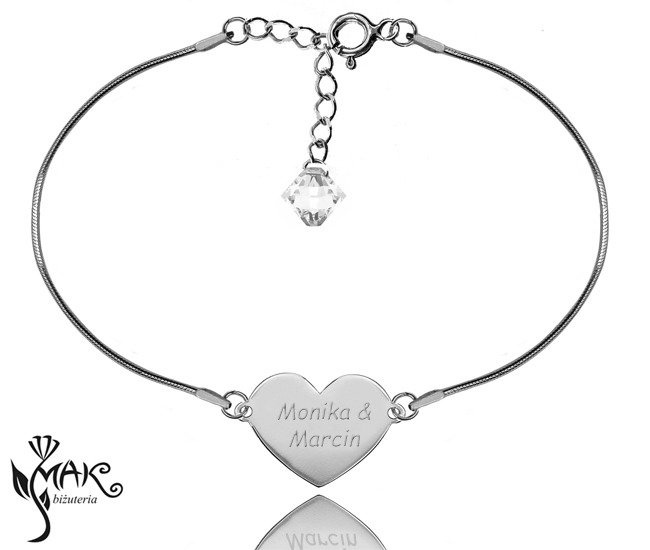 BR684 BRANSOLETKA Z GRAWERUNKIEM  SERCE Swarovski