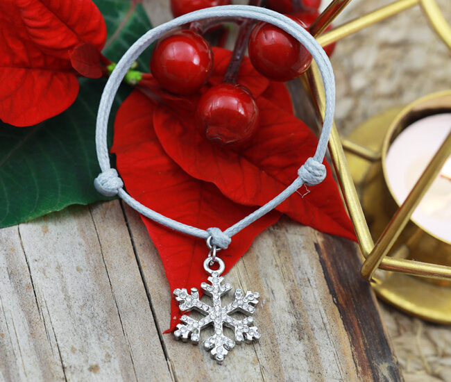 1596/18 bransoletka charms duży na sznureczku srebrzona świąteczna śnieżynka
