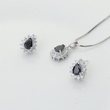 KPL 599/568 komplet kolczyki i wisiorek z czarnymi łezkami plus łańcuszek, srebrny
