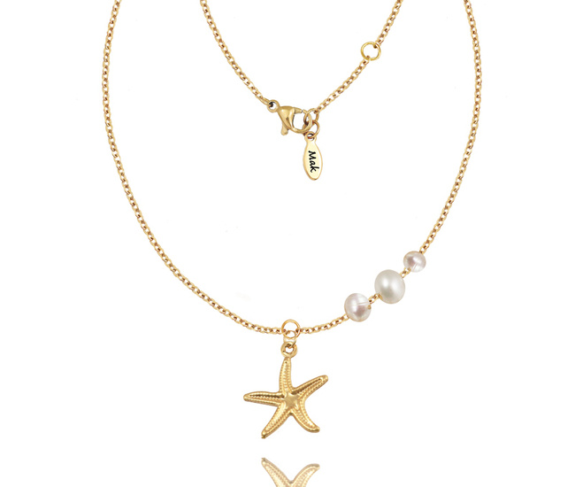 1541/3 naszyjnik złoty stalowy rozgwiazda i perła