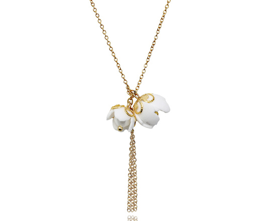 pozłacany naszyjnik ślubny z perełkami i kwiatami 1816/8 