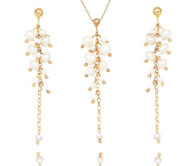 1394 komplet srebrny pozłacany z perełkami na ślub