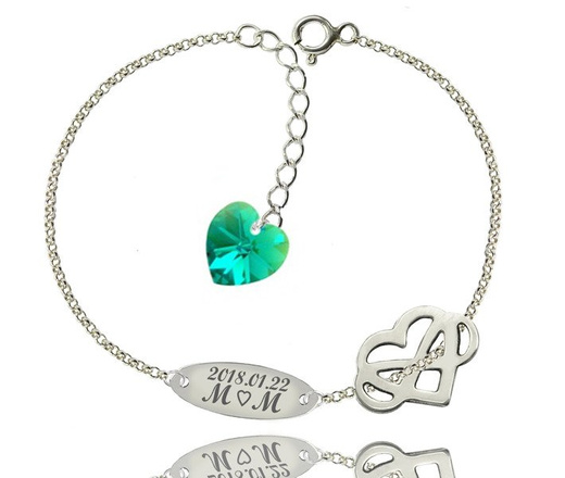 BR907 BRANSOLETKA Z GRAWEREM serce z infinity nieskończoność Swarovski Elements