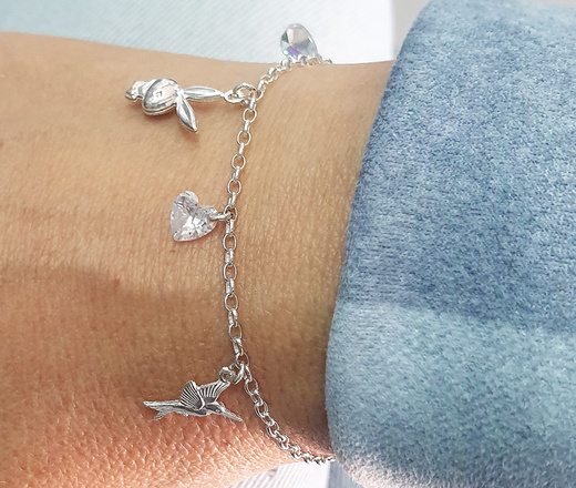 1567 bransoletka srebrna 925 z kryształkami królik słoń koliber