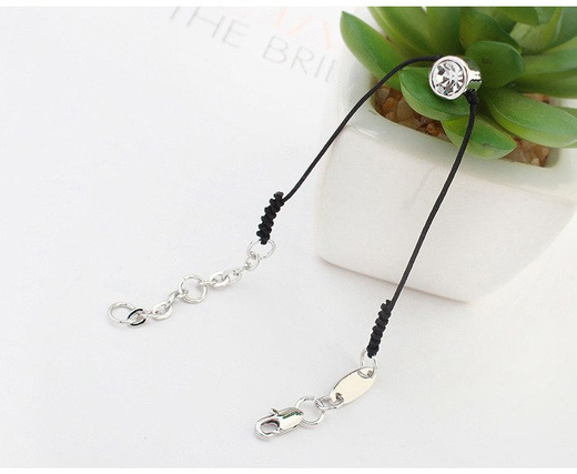 Br 599/648 BRANSOLETKA czarny sznureczek ze krystaliczną cyrkonią, srebrny