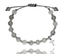 1533 bransoletka różaniec kwarc szary na sznureczku