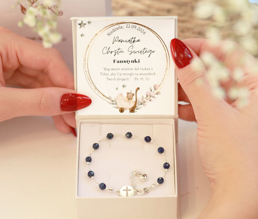 1716/1 bransoletka srebrna 925 różaniec z lapisem lazuli