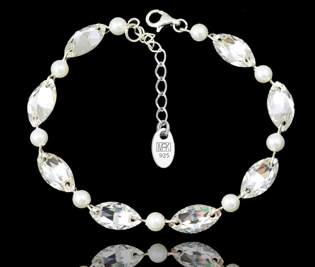 1509 bransoletka srebrna 925 z cyrkoniami i perełkami