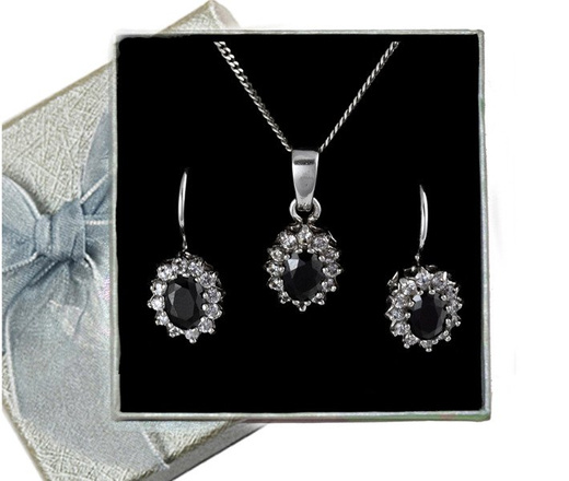480/245 komplet srebrny z czarnymi cyrkoniami
