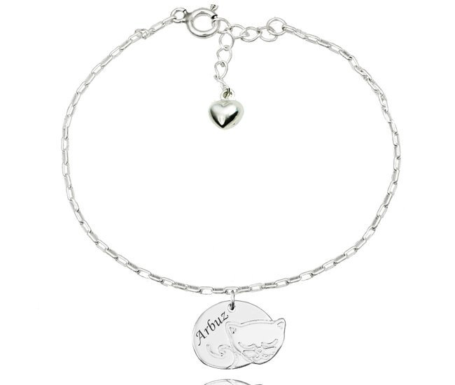 1211 Bransoletka z grawerem srebrna 925  Kotek kot