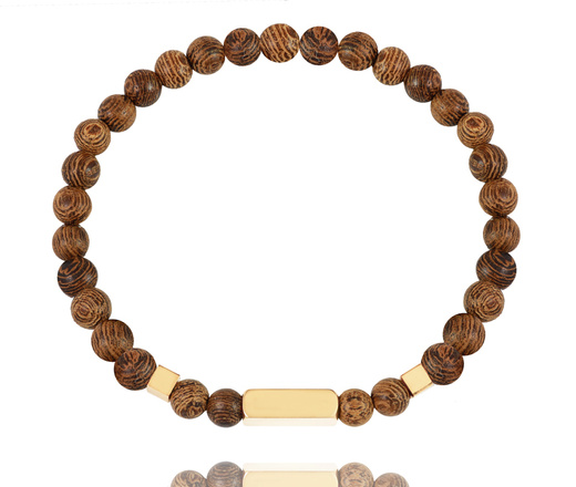 1628/2 bransoletka męska stalowa z koralikami drewnianymi