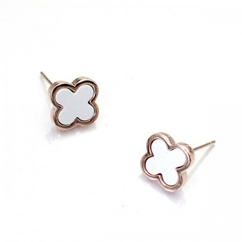 Kol 599/767 kolczyki koniczynki emaliowane,różowe złoto