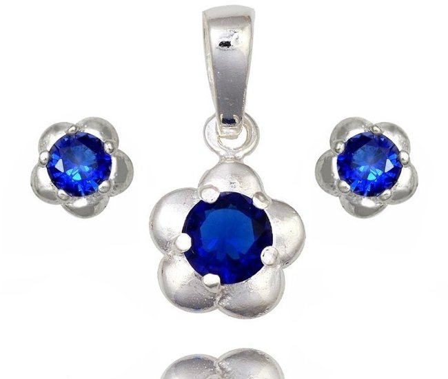 480/302  Kompet srebrne kwiatuszki z cyrkonią delikatne 925 niebieska