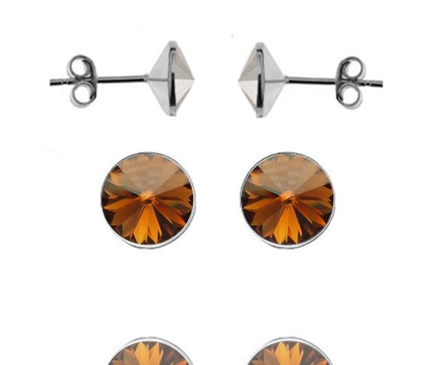 696 Kolczyki Swarovski Elements 6 mm srebro 925 brązowy smoked topaz