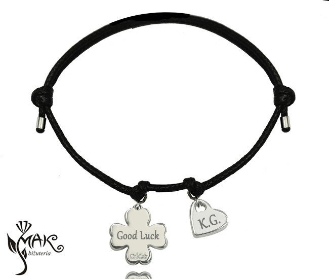 BR827 BRANSOLETKA z grawerem na sznureczku solidne zawieszki