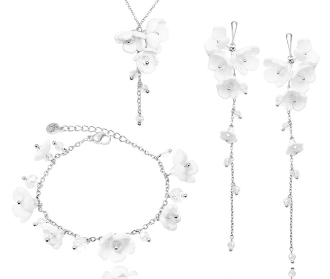 komplet ślubny srebro p.925 z kwiatuszkami i kryształami handmade 1816/2