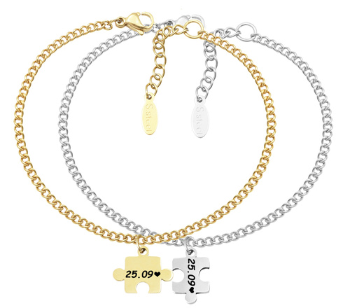 bransoletki dla pary puzzle z grawerunkiem 1752/6 stalowa