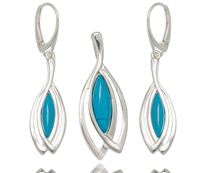480/215 komplet srebrny z turkusem kolczyki wisiorek
