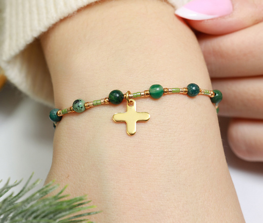 1631/1 bransoletka różaniec stal złocona z kamieniami naturalnymi