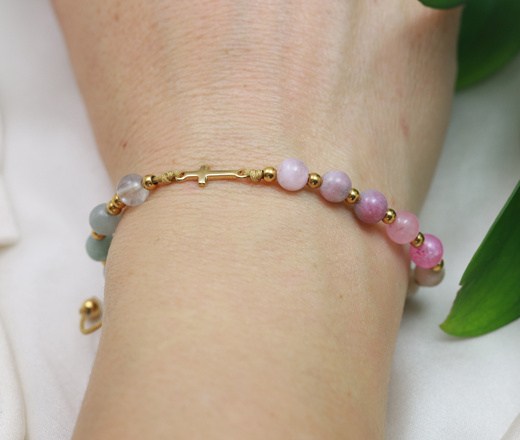 1737/11 bransoletka różaniec złota, kolorowe kamienie naturalne