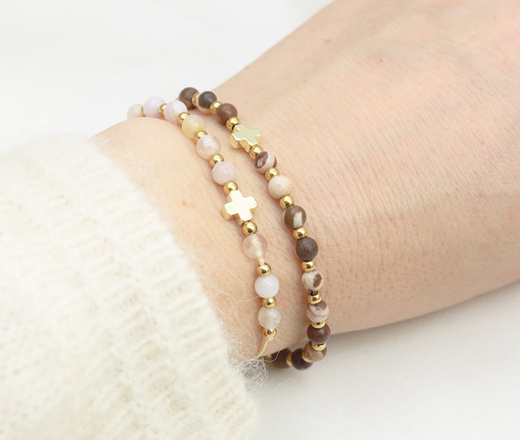 bransoletka różaniec z kamienia naturalnych stal złocona niebieska 1877/2