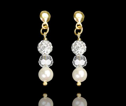 1358 komplet srebrny pozłacany z perełkami i kryształkami