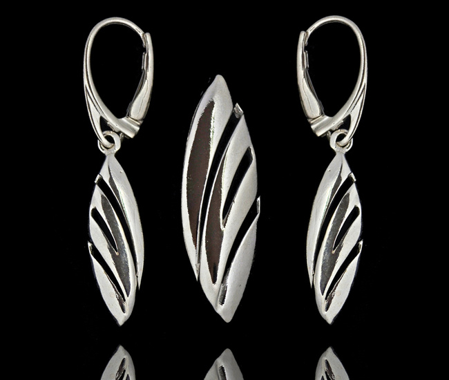 480/457 komplet srebrny 925  ażurowe listki