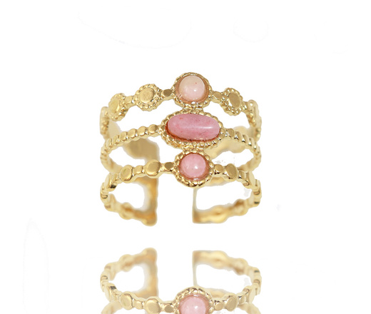 1726/2 potrójny złocony pierścionek z rodonitem regulowany