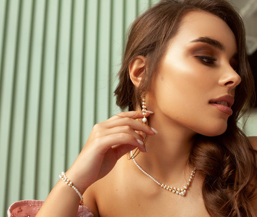 1393 komplet srebrny pozłacany z perełkami na ślub