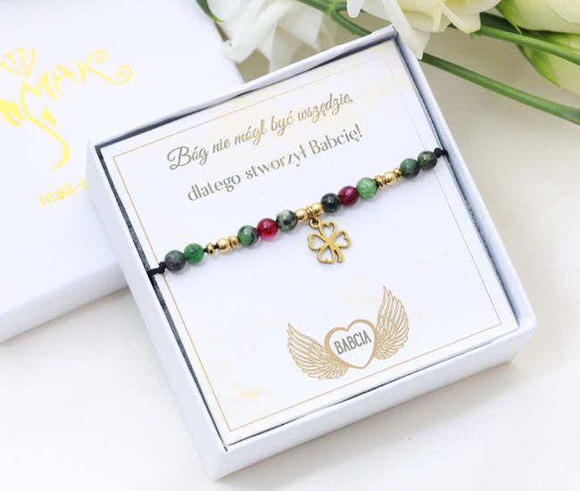 Bransoletka dla Babci bransoletka z koniczynką, pudełko z dedykacją 1897/3