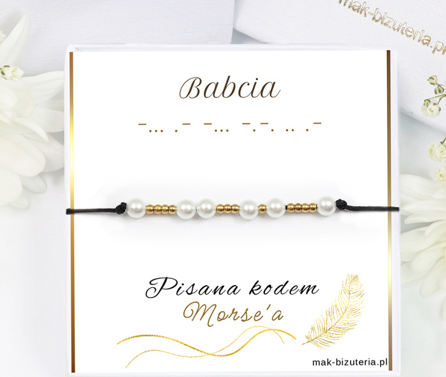 1746/8 bransoletka z perłami kod Morse'a dla babci zestaw