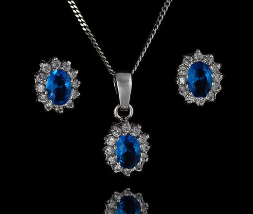 480/174 komplet srebrny z niebieską cyrkonią
