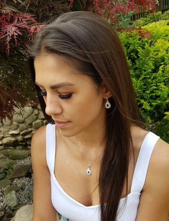 480/76 komplet srebrny łezki z cyrkoniami szafirowymi