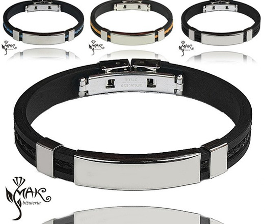 BR610 BRANSOLETKA Z GRAWEREM męska kauczuk skóra czarna