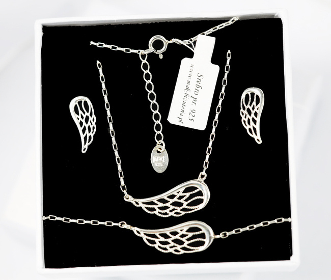 1424 komplet srebrny skrzydła anioła