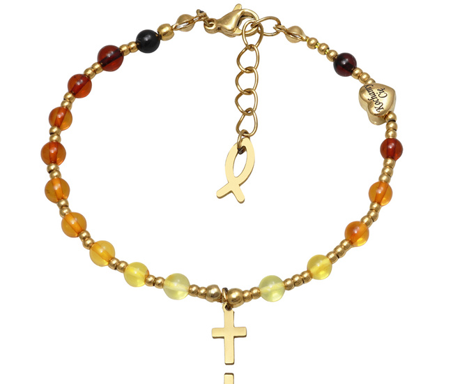 Grawerowana bransoletka różaniec z bursztynem pozłacana 1841/6