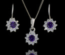 480/121 komplet srebrny kwiatuszki z błyszczącymi fioletowymi cyrkoniami