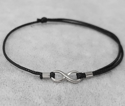 1029 bransoletka ze znakiem nieskończoności srebrna na sznureczku infinity