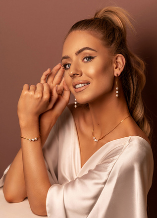 1359 komplet srebrny pozłacany z perełkami i kryształkami