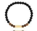 1628/3  bransoletka męska stalowa z koralikami z agatu oraz drewnianymi 