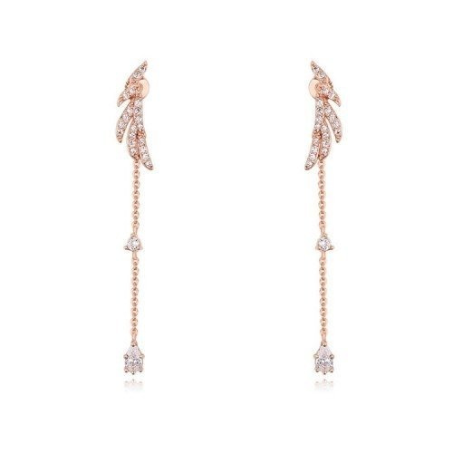 Kol 599/612 KOLCZYKI listki z cyrkoniami, do branka doczepiony łańcuszek z cyrkoniami, różowe złoto
