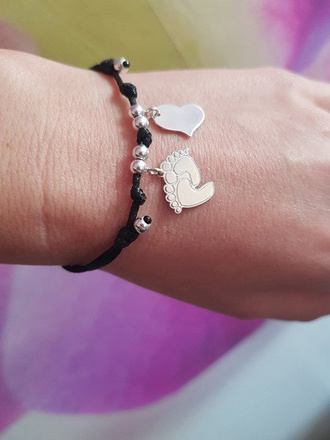 BR1001 bransoletka z grawerem serce stópki na sznurku