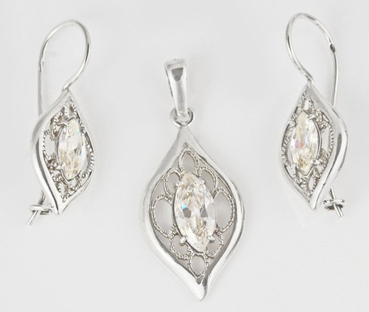 480/238 komplet srebrny ażurowy z błyszczącymi cyrkoniami