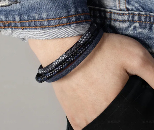 599/1111 męska bransoletka z grawerem skórzana niebieska