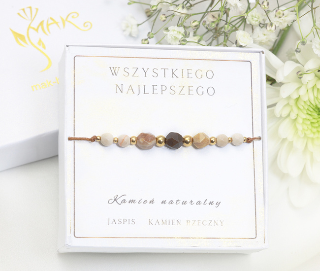 Zestaw urodzinowy bransoletka beżowo brązowy jaspis   1873/4