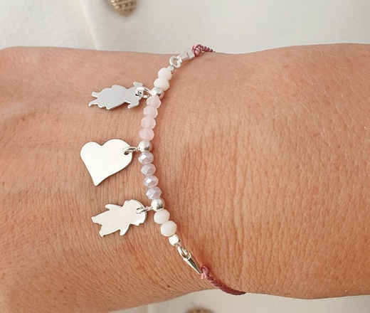 1198 bransoletka srebrna 925 z grawerem puzzel na jedwabnym sznureczku