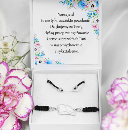 1661 bransoletka srebrna 925 książka na sznurku z grawerem