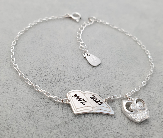 bransoletka srebrna 925 grawerowana książka i sowa 1482